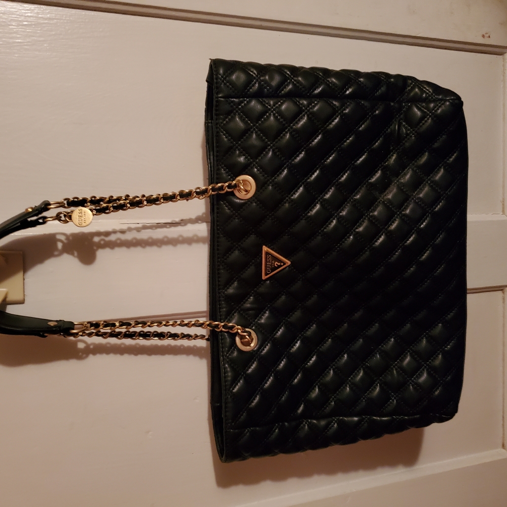 $80 FOR TODAY ONLY! Guess Black and Gold Quilted Shoulder Bag